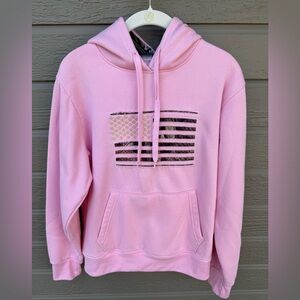 Mossy Oak Pink Camo American Flag Hoodie Size M